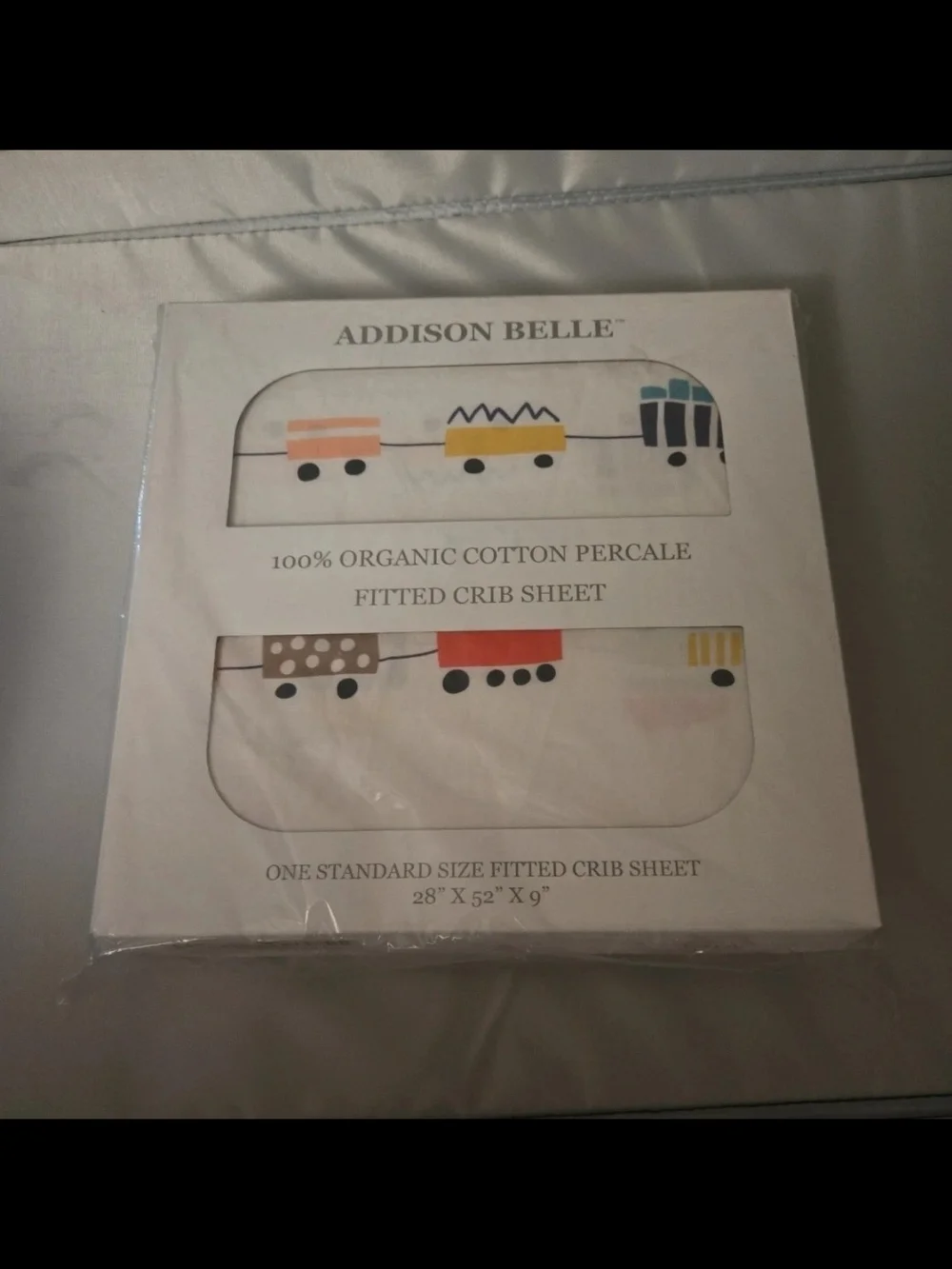 Addison Belle Organic Cotton Percale Fitted Crib Sheet - Multicolor Train Print